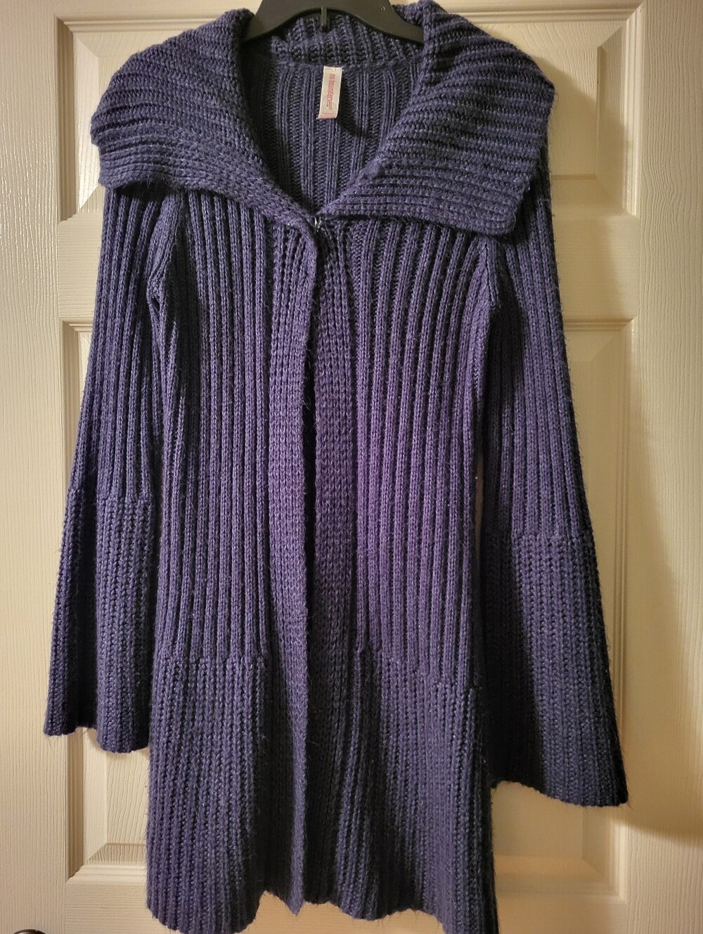 No Boundaries Blue Ribbed Open-Front Long Cardigan